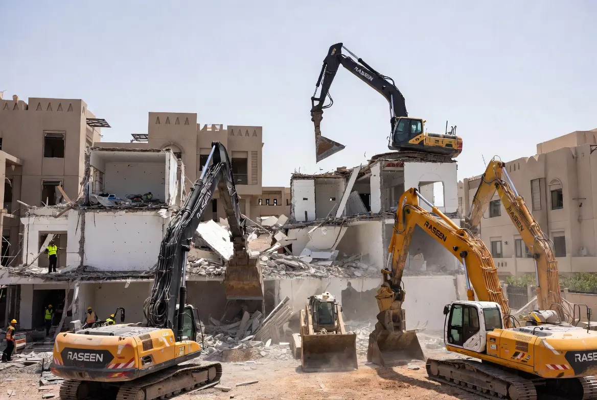 Post-demolition site clearance in Al Nahda Sharjah — debris removal and grading by Raseen