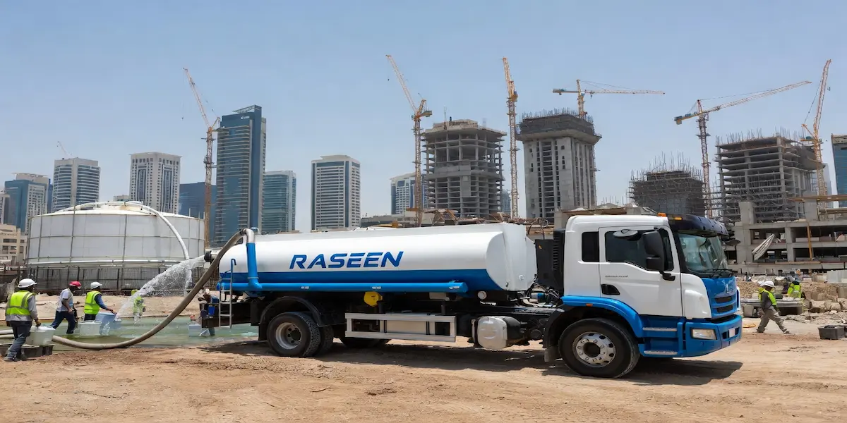 Salt water tanker supplying a Dubai construction site for concrete curing