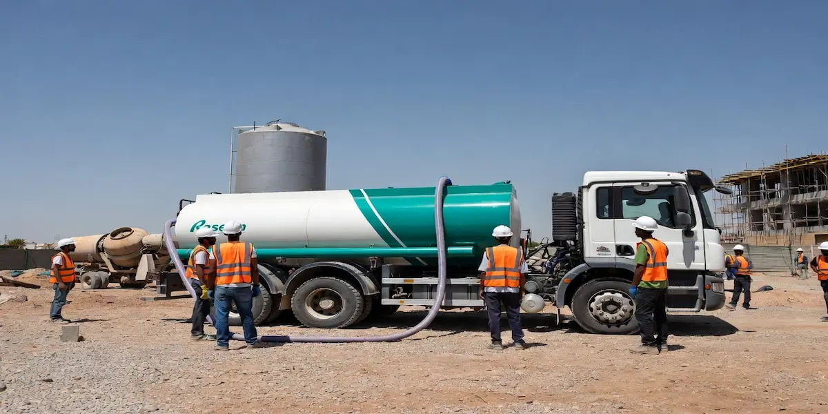 Raseen Clean Water Tanker Supply for Construction Sites Potable and cleaning tanker supply at construction site Abu Dhabi by Raseen