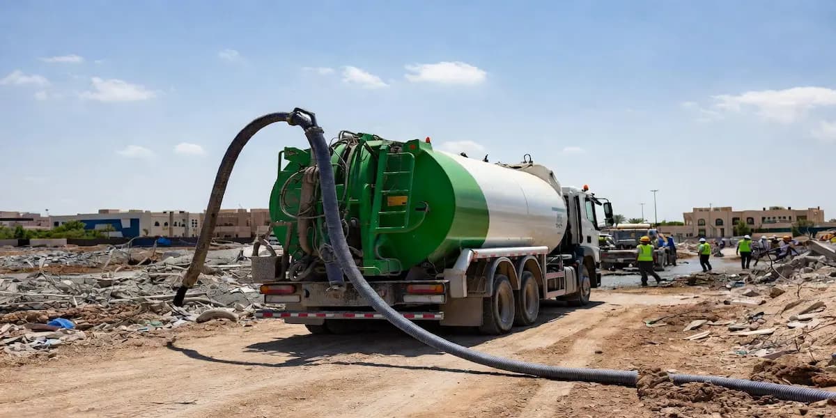 Raseen Waste Water & Sewage Removal Services Vacuum tanker sewage and waste water removal at construction site UAE by Raseen